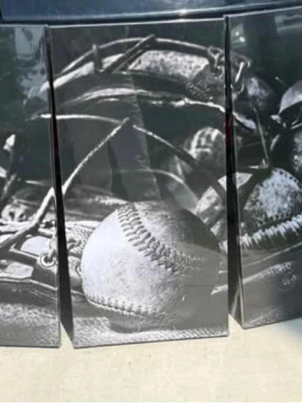 Large 3 panel Black and white Baseball Softball Catcher Art / Wall Art Home